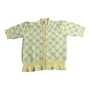 Susan Bristol Cardigan Sweater Bow Pattern  VTG 1988 Women's Small Cottage Core